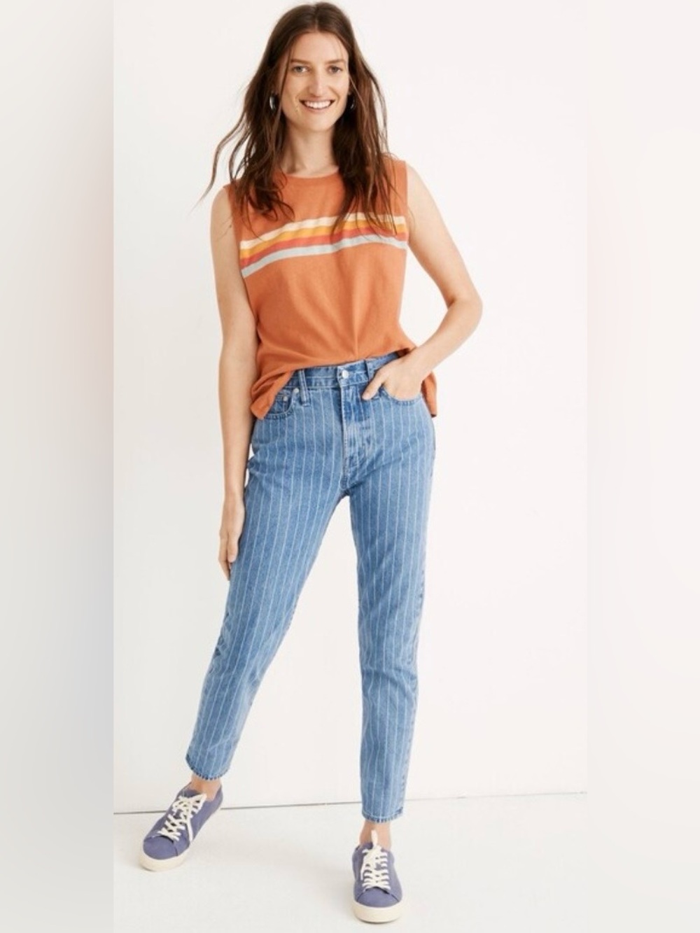 Madewell Blue Pinstripe High-Rise Jeans